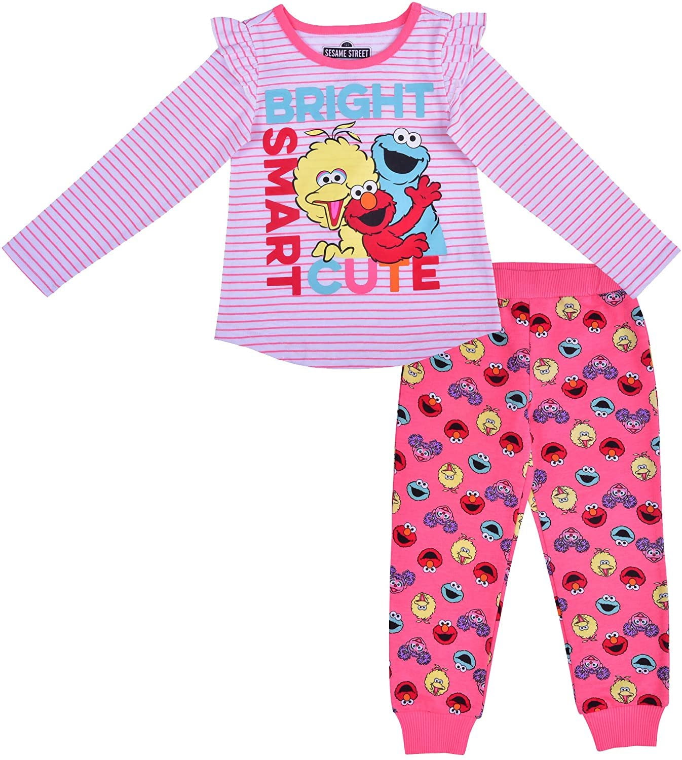 Sesame Street Jogger Set for Girls, Baby to Toddler Long Sleeve Tee and