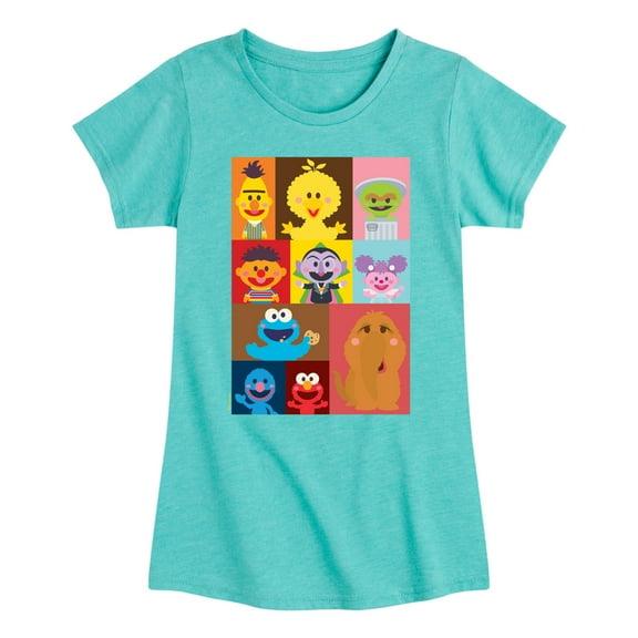 Sesame Street - Kawaii Character Grid - Girls Fitted Short Sleeve Graphic T-Shirt