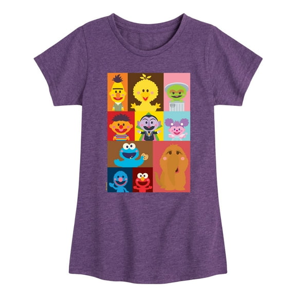 Sesame Street - Kawaii Character Grid - Girls Fitted Short Sleeve Graphic T-Shirt