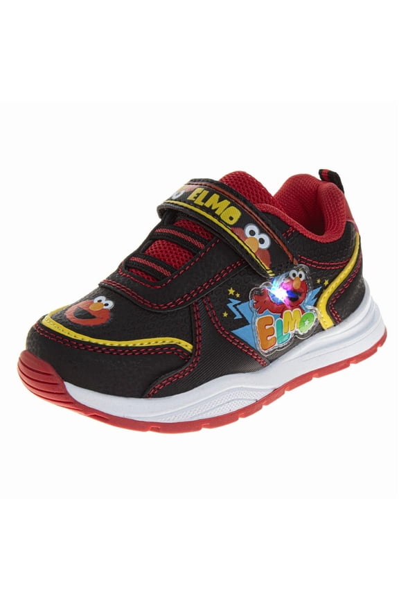 Kids Elmo Hook And Loop Fashion Sneaker. (Toddler Little Kids), Black Red, 8