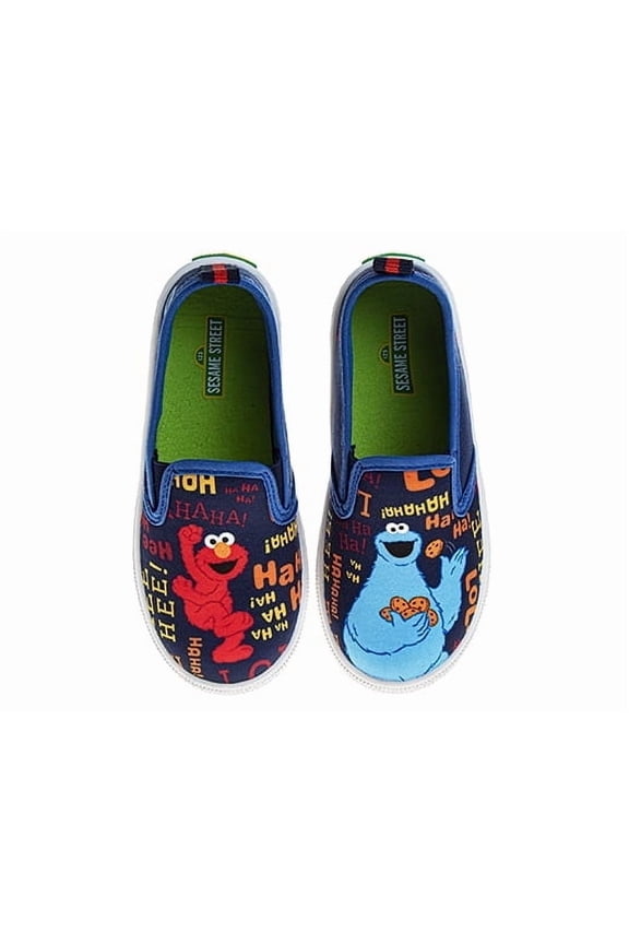 Kids Elmo and Cookie Monster Slip On Canvas Sneakers. (Toddler/Little Kids)Navy, Size: 8