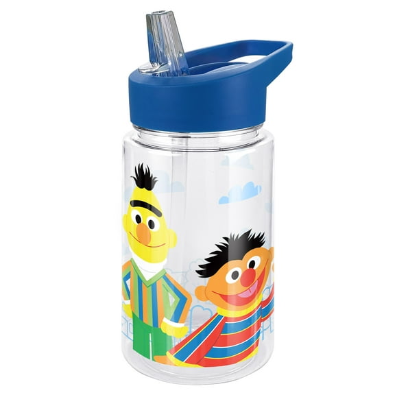 Sesame Street Kids Tritan Plastic Water Bottle with Straw Lid and Handle, Reusable Tumbler for Toddlers, Unisex for Girls and Boys, 12oz, Big Burt and Ernie