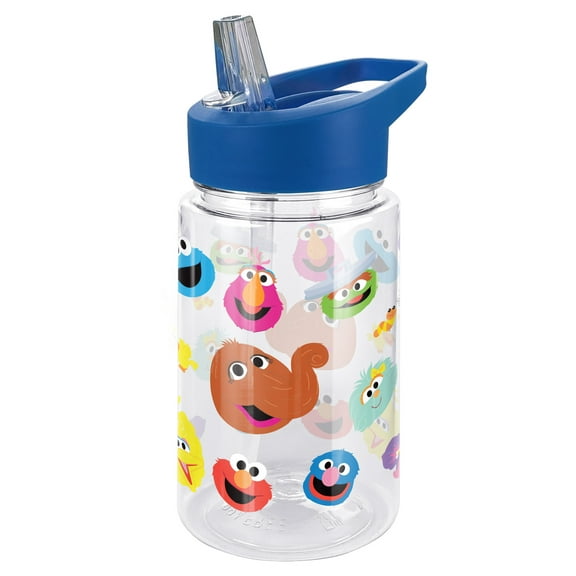 Sesame Street Kids Tritan Plastic Water Bottle with Straw Lid and Handle, Reusable Tumbler for Toddlers, Unisex for Girls and Boys, 12oz, Character Pattern