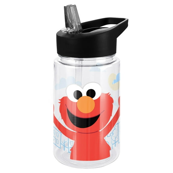 Sesame Street Kids Tritan Plastic Water Bottle with Straw Lid and Handle, Reusable Tumbler for Toddlers, Unisex for Girls and Boys, 12oz, Big Elmo