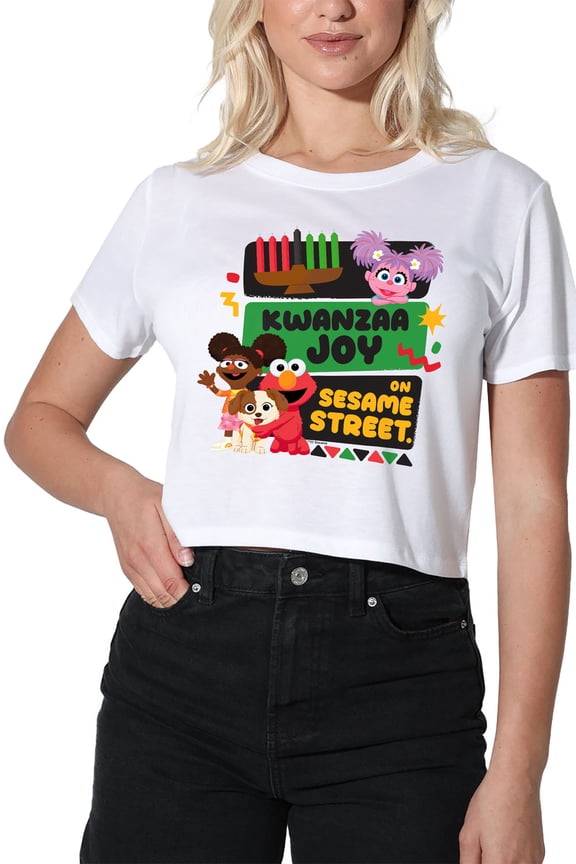 Kwanzaa Joy With Gabrielle And Elmo Women's Crop Top T-Shirt, White, Small