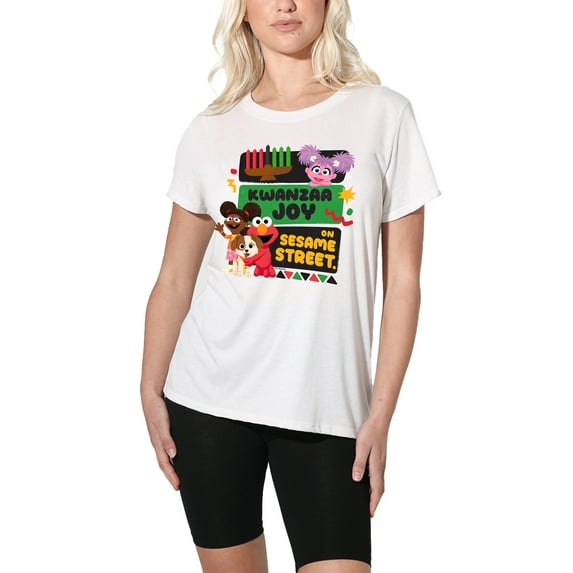 Sesame Street Kwanzaa Joy With Gabrielle And Elmo Women's Loose T-Shirt, White, Medium