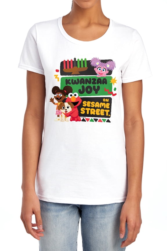 Kwanzaa Joy With Gabrielle And Elmo Women's T Shirt, White, 2X-Large