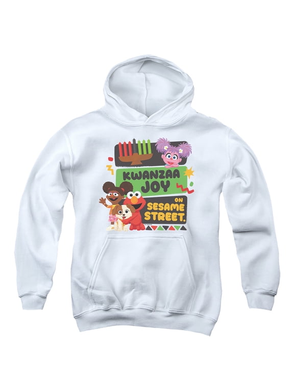 Kwanzaa Joy With Gabrielle And Elmo Youth Kids Boy/Girls Pull-Over Hoodie, White, Small