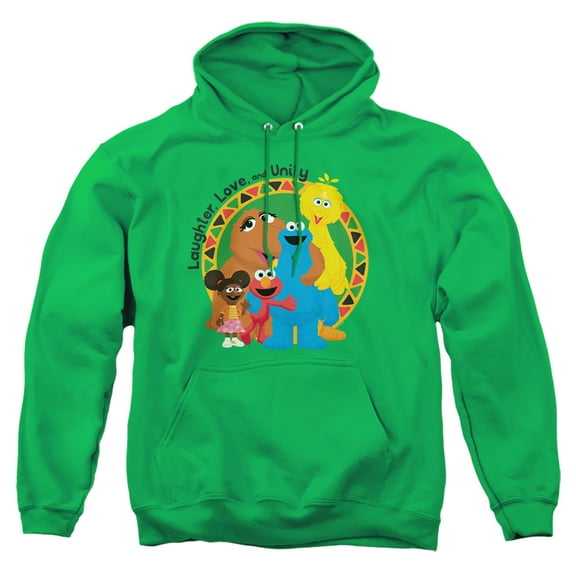 Sesame Street Kwanzaa Laughter, Love And Unity Adult Pull-Over Hoodie, Kelly Green, Small
