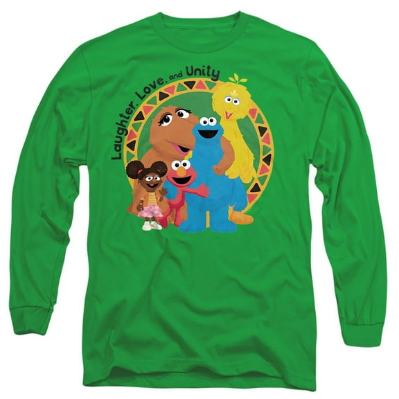Sesame Street Kwanzaa Laughter, Love And Unity Unisex Adult Long-Sleeve T Shirt, Kelly Green, Large