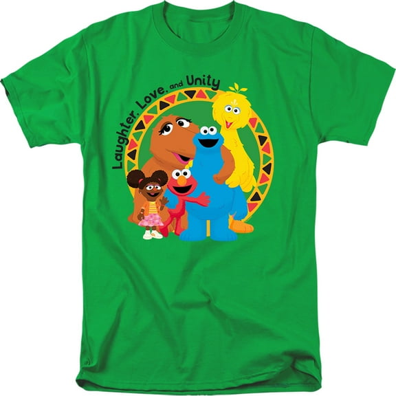 Sesame Street Kwanzaa Laughter, Love And Unity Unisex Adult T Shirt, Kelly Green, Large