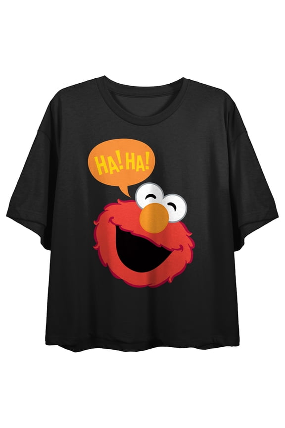 Sesame Street Laughing Elmo Women'S Black Short Sleeve Crop Tee-XL