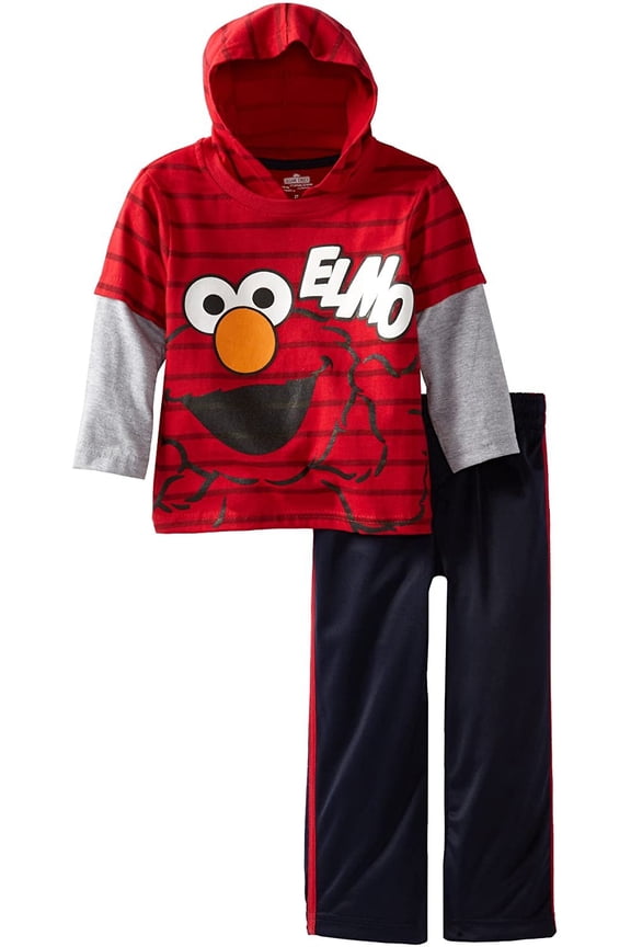Little Boys' 2 Piece Stripped Elmo Pulloverhood and Pant, Red, 4T