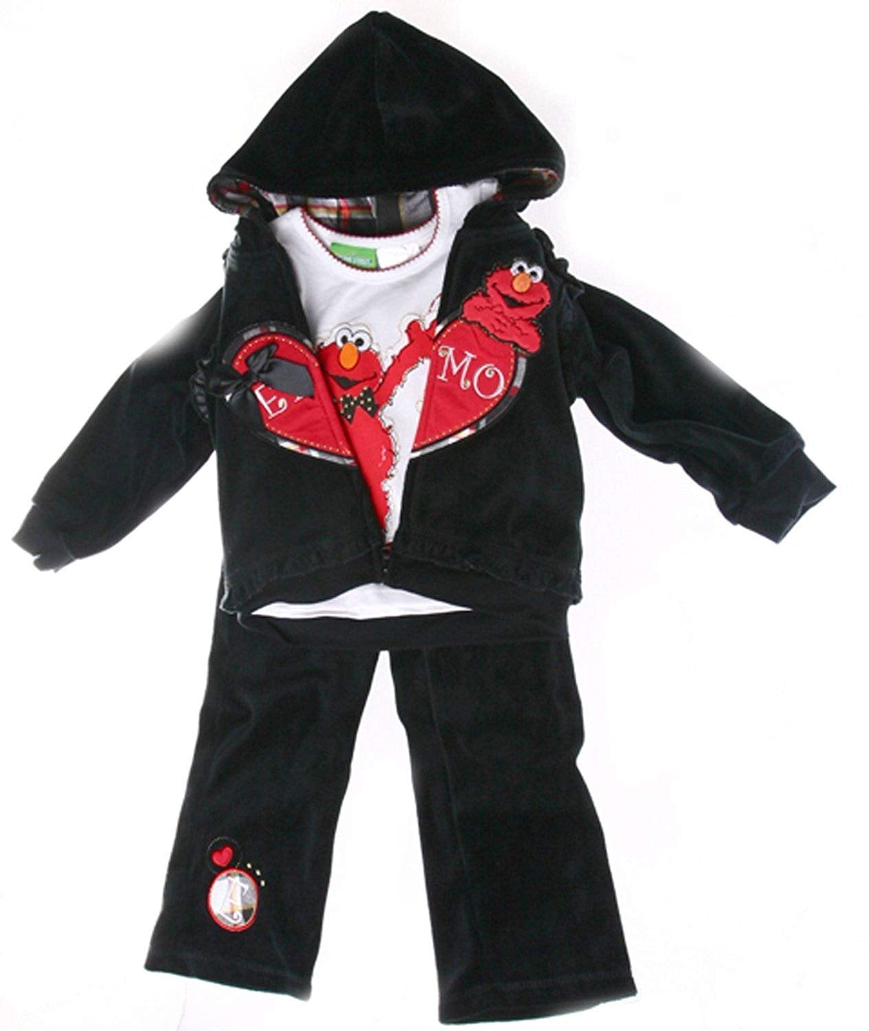 Sesame Street Little Girls' Elmo Toddler 3 Piece Velour Set Elmo Loves