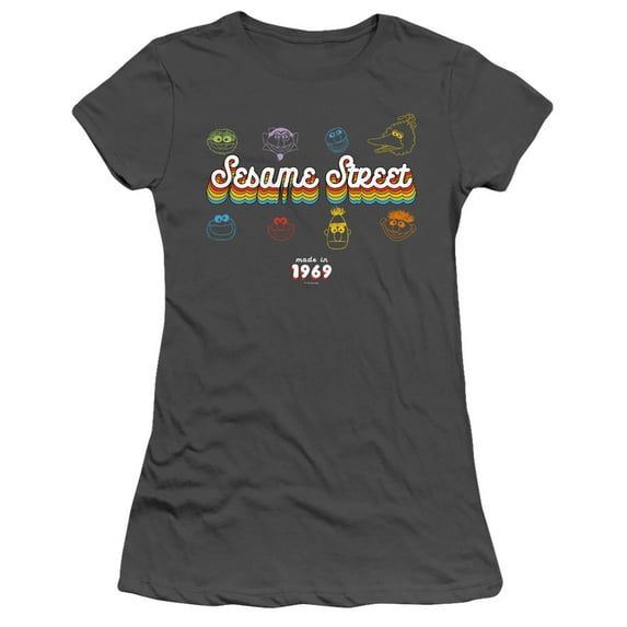 Sesame Street Made In 1969 S/S Junior Women's T-Shirt Sheer Charcoal