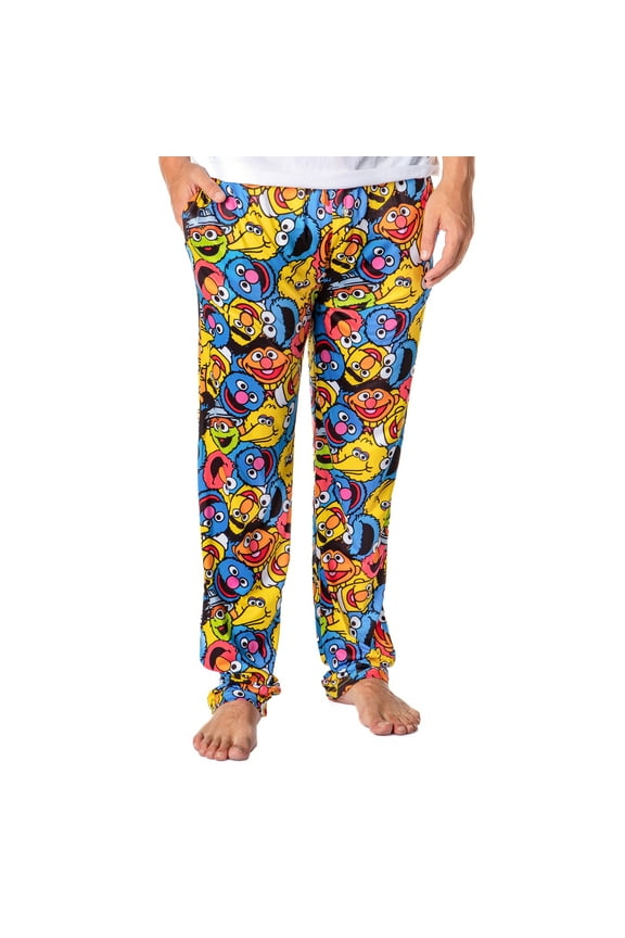 Sesame Street Men's Allover Character Face Collage Adult Lounge Pajama Pants