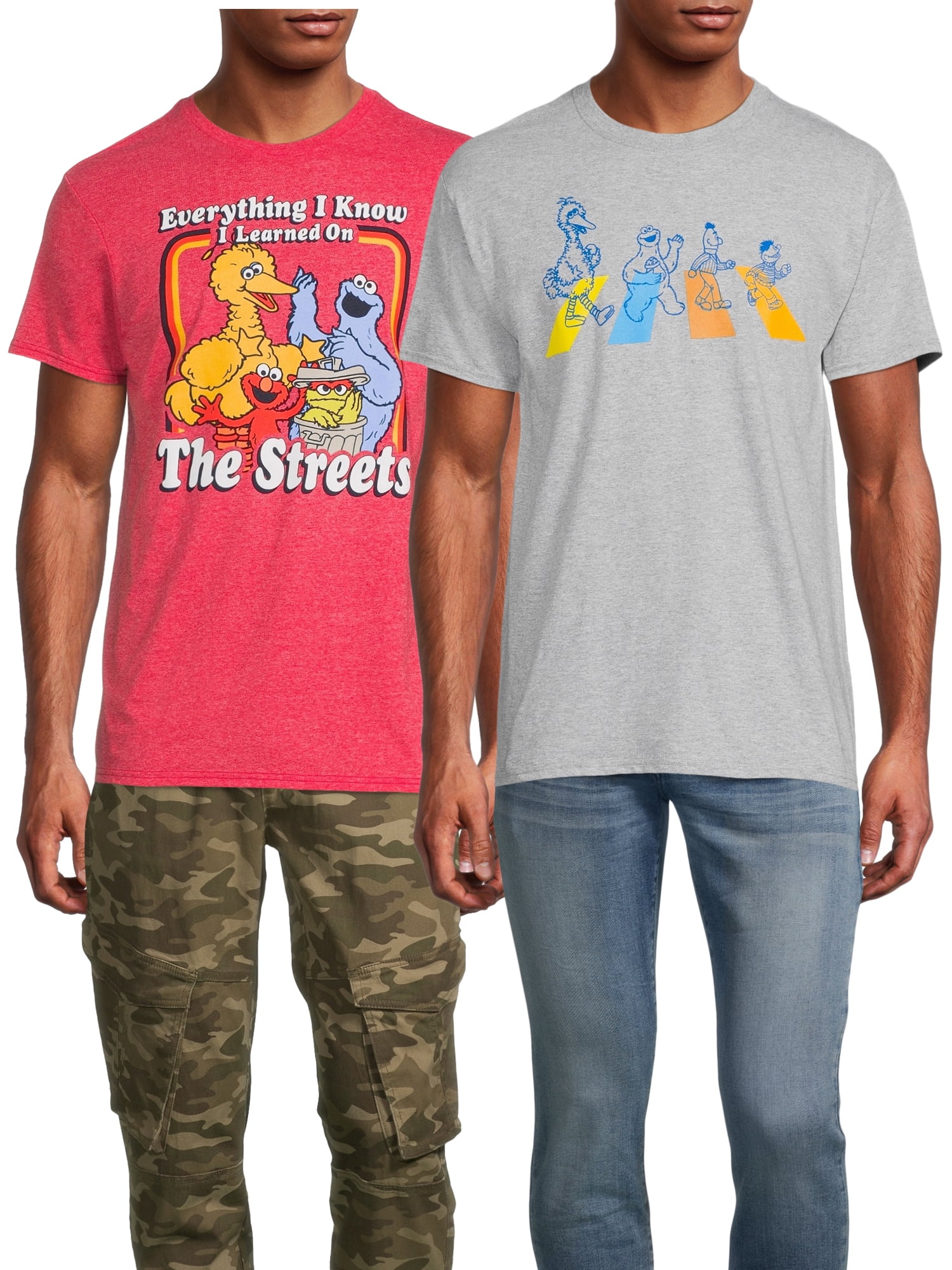 Sesame Street Men's & Big Men's Abby Road Characters and Everything I Know  Graphic T-shirt, 2-Pack 