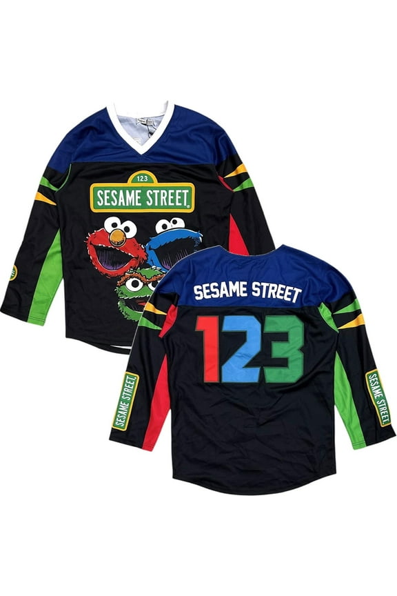 Sesame Street Men's Headgear Classics Premium Embroidered Hockey Jersey (Large, Black)