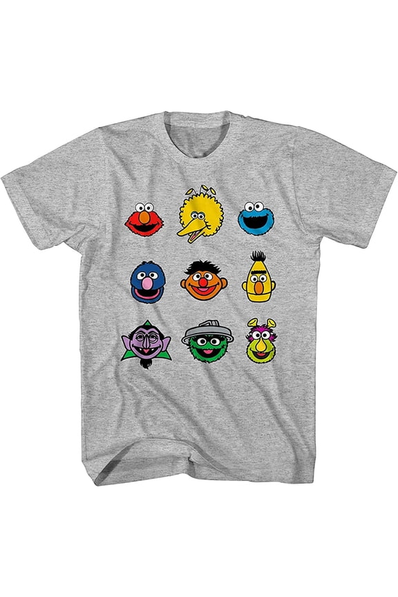 Mens Classic Shirt Elmo Cookie Monster Big Bird Tee T-Shirt Heather Grey, Large