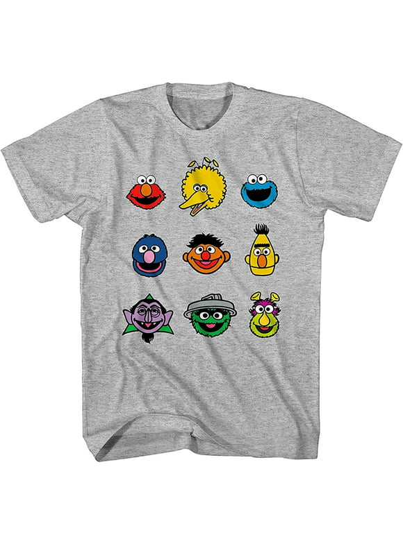 Sesame Street Mens Classic Shirt Elmo Cookie Monster Big Bird Tee T-Shirt Heather Grey, Medium