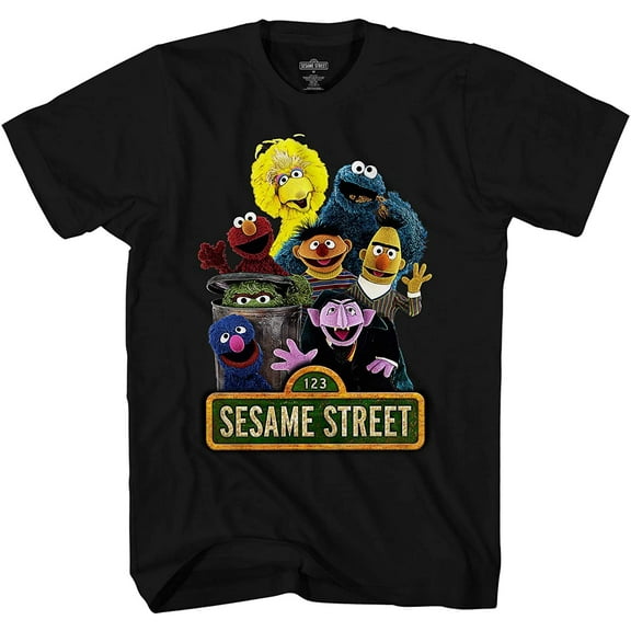 Sesame Street Mens Shirt, Classic Elmo and Cookie Monster T-Shirt Black - L