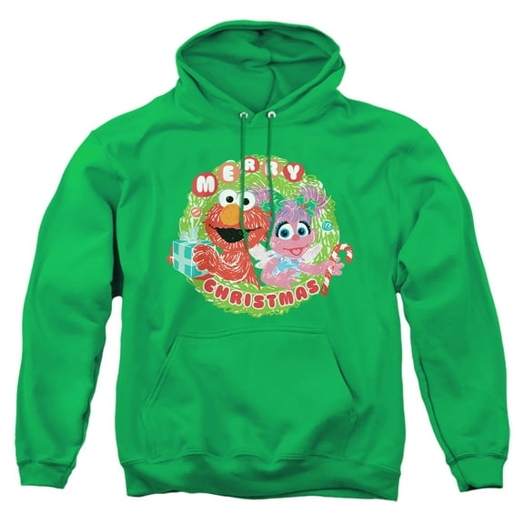 Sesame Street Merry Christmas Elmo And Abby Cadabby Adult Pull-Over Hoodie, Kelly Green, X-Large