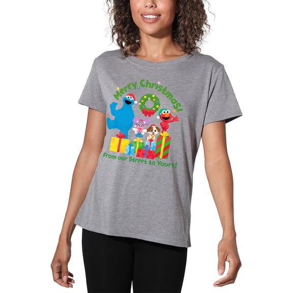 Sesame Street Merry Christmas, From Our Street To Yours Women's Loose T-Shirt, Athletic Heather, Medium