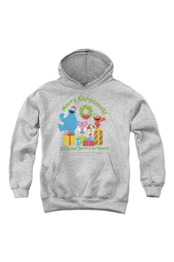 Merry Christmas, From Our Street To Yours Youth Kids Boy/Girls Pull-Over Hoodie, Athletic Heather, Large