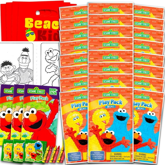 Sesame Street Mini Party Favors Set AIS1for Kids - Bundle with 24 Mini Elmo Grab n Go Play Packs with Coloring Pages and Loot Bags (Sesame Street Birthday Party Supplies)