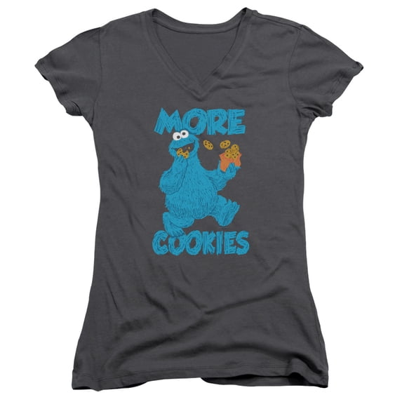 Sesame Street More Cookies Junior Women's T-Shirt V-Neck Charcoal