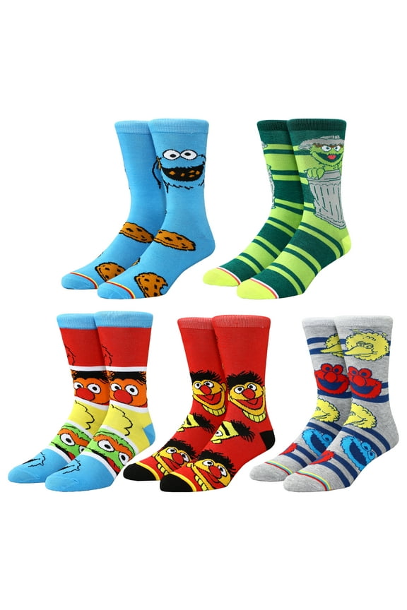 Sesame Street Muppet Characters Casual Crew Socks for Men 5-Pack