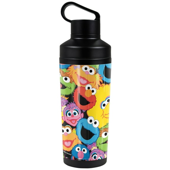 Sesame Street Official Character Head Collage 18 oz Insulated Water Bottle, Leak Resistant, Vacuum Insulated Stainless Steel with 2-in-1 Loop Cap