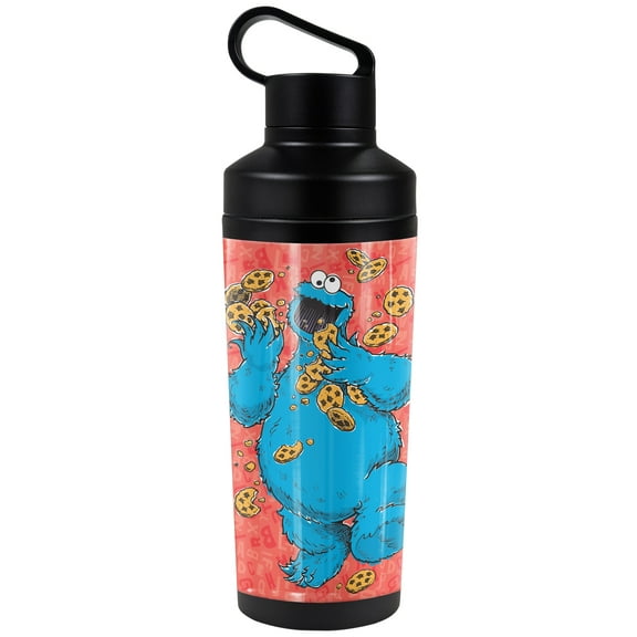 Sesame Street Official Cookie Monster Character 18 oz Insulated Water Bottle, Leak Resistant, Vacuum Insulated Stainless Steel with 2-in-1 Loop Cap