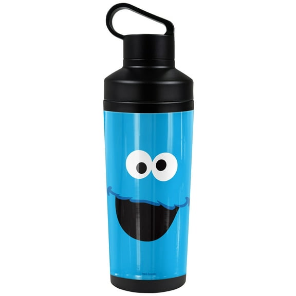 Sesame Street Official Cookie Monster Face 18 oz Insulated Water Bottle, Leak Resistant, Vacuum Insulated Stainless Steel with 2-in-1 Loop Cap