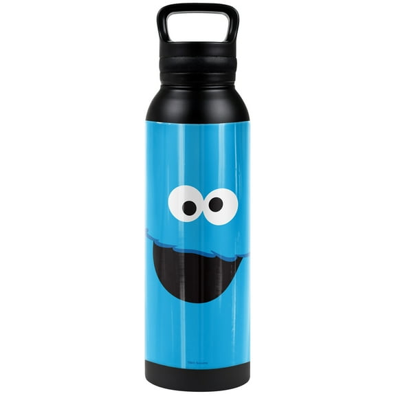 Sesame Street Official Cookie Monster Face 24 oz Insulated Canteen Water Bottle, Leak Resistant, Vacuum Insulated Stainless Steel with Loop Cap