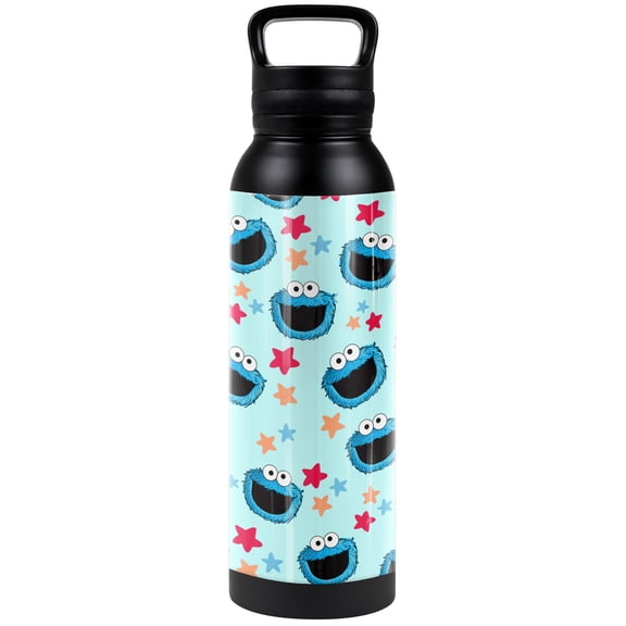 Sesame Street Official Cookie Pattern 24 oz Insulated Canteen Water Bottle, Leak Resistant, Vacuum Insulated Stainless Steel with Loop Cap