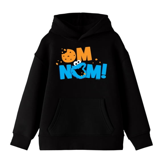 Sesame Street On Nom Cookie Monster Text Youth Black Long Sleeve Hooded Sweatshirt-XL