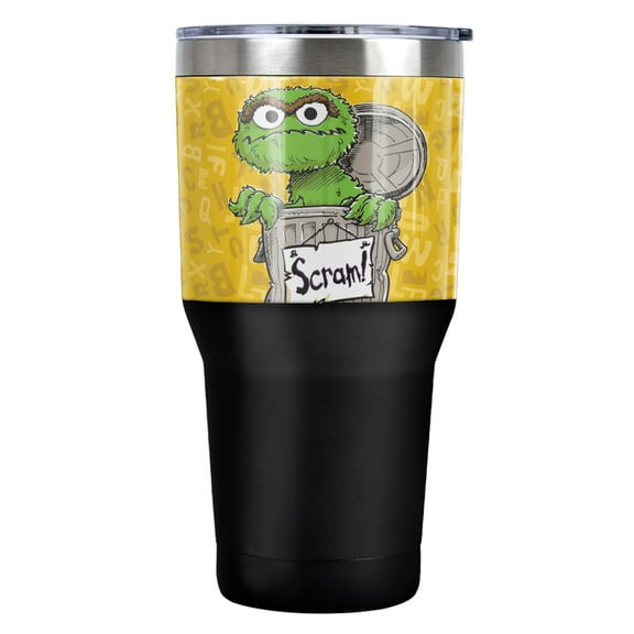Sesame Street Oscar Character Stainless Steel Tumbler 30 oz Coffee Travel Cup, Vacuum Insulated & Double Wall with Leakproof Sliding Lid