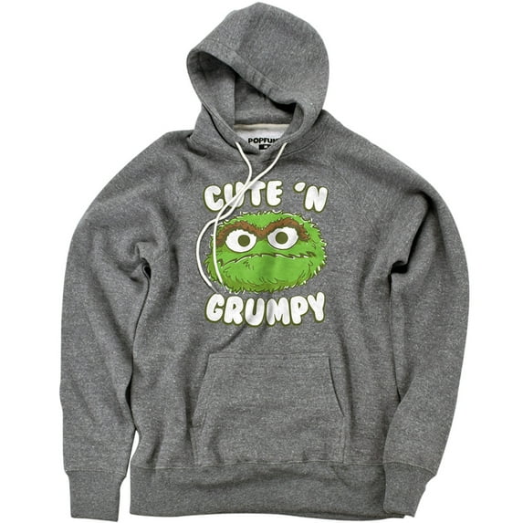 Sesame Street Oscar Cute 'n Grumpy Unisex Adult Slim Fit Pull-Over Heather Hoodie, Athletic Heather, Large