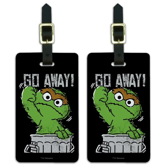 Sesame Street Oscar Go Away! Luggage ID Tags Suitcase Carry-On Cards - Set of 2