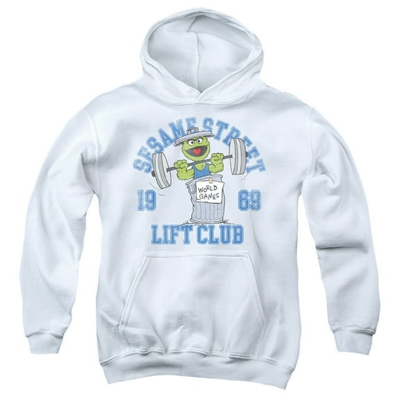 Sesame Street Oscar Lift Club Youth Kids Boy/Girls Pull-Over Hoodie, White, Medium