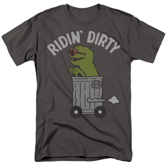 Sesame Street Oscar Ridin Dirty Unisex Adult T Shirt, Charcoal, 2X-Large