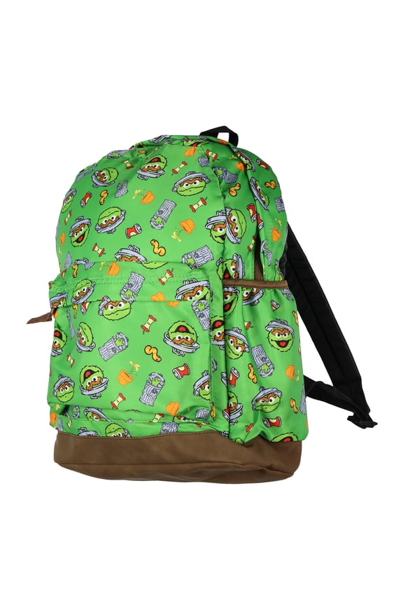 Sesame Street Oscar The Grouch Backpack All-Over Design Tote with Adjustable Straps 16"