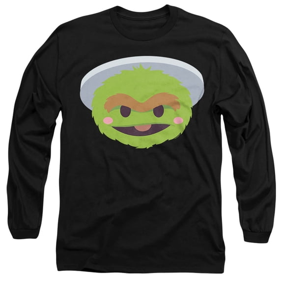 Sesame Street Oscar The Grouch Kawaii Face Unisex Adult Long-Sleeve T Shirt, Black, Small