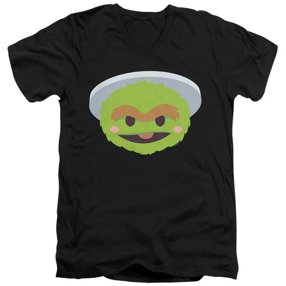 Sesame Street Oscar The Grouch Kawaii Face Unisex Adult V-Neck T Shirt (Large) Black