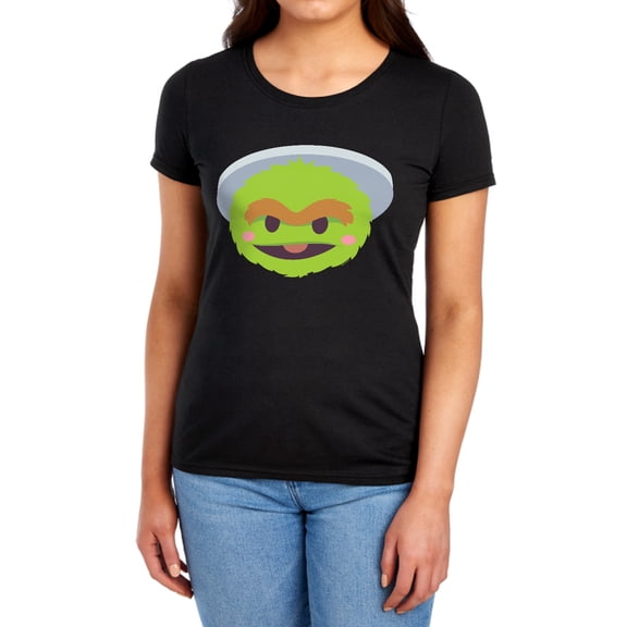 Sesame Street Oscar The Grouch Kawaii Face Women's T Shirt, Black, Medium