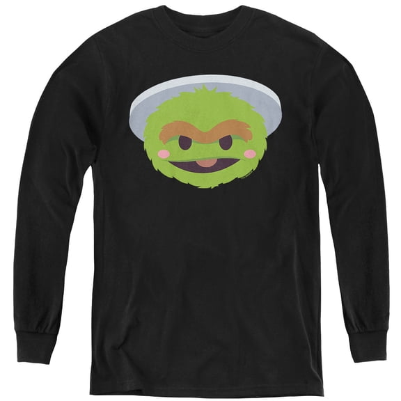 Sesame Street Oscar The Grouch Kawaii Face Youth Long Sleeve T Shirt, Black, Large