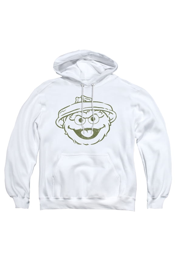 Oscar The Grouch Mono Adult Pull-Over Hoodie, White, Large