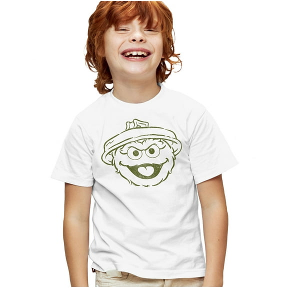Sesame Street Oscar The Grouch Mono Kids T Shirt for Youth Boys and Girls, White, Small
