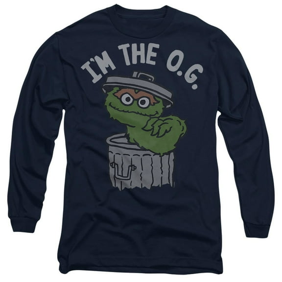Sesame Street Oscar The OG Unisex Adult Long-Sleeve T Shirt, Navy, 2X-Large